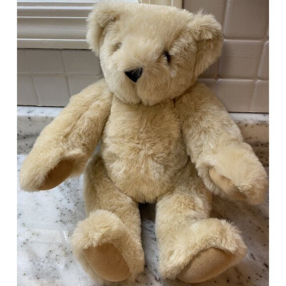 Vermont Teddy Bear Co. Blonde Jointed Teddy Bear Stuffed Animal Plush 15" USA - Picture 1 of 5